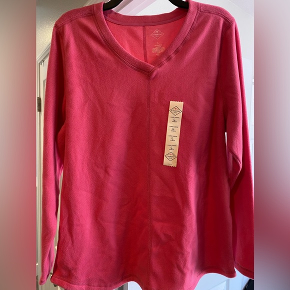FREE w/ANY CLOSET BUY! St John’s Bay Classic V-neck, L bright pink fleece top - Picture 1 of 5